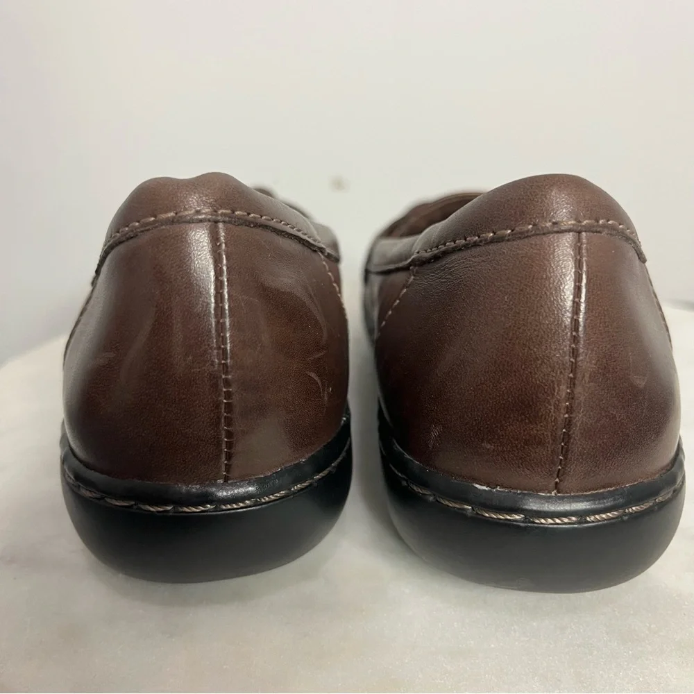 Clarks Ashland Bubble Loafers Slip On Comfort Brown Leather Women 6W Wide Petite - Picture 7 of 13